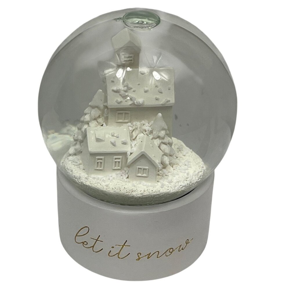 Let It Snow Winter Scene Snow Globe With White Base & Cozy Village Design 46k